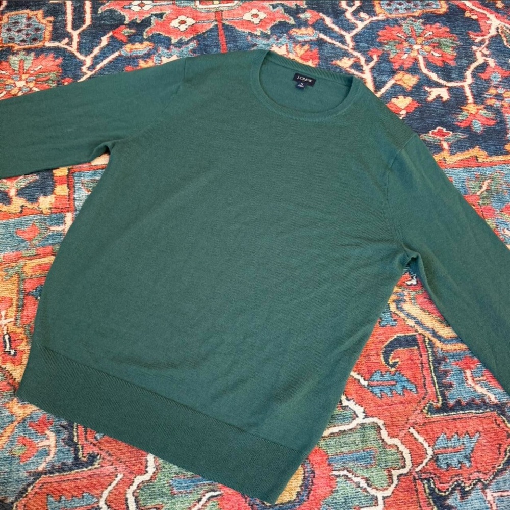 J.Crew Green Merino Wool Crewneck Sweater Lightweight Knit Pullover - sz M